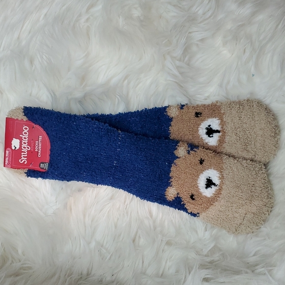 Snugadoo Brown Bear & Navy Blue Soft Fuzzy Socks - Picture 1 of 2